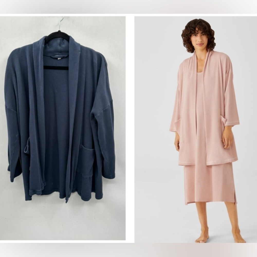 EILEEN FISHER Thermal navy oversized woman’s quiet luxury sleep cardigan 1X/2X